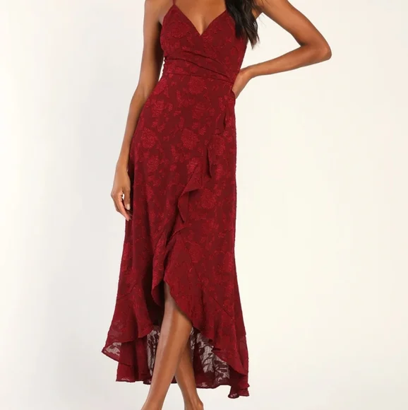 Lulus Dresses Nwot Lulus Sweet Aura Burgundy Burnout Floral